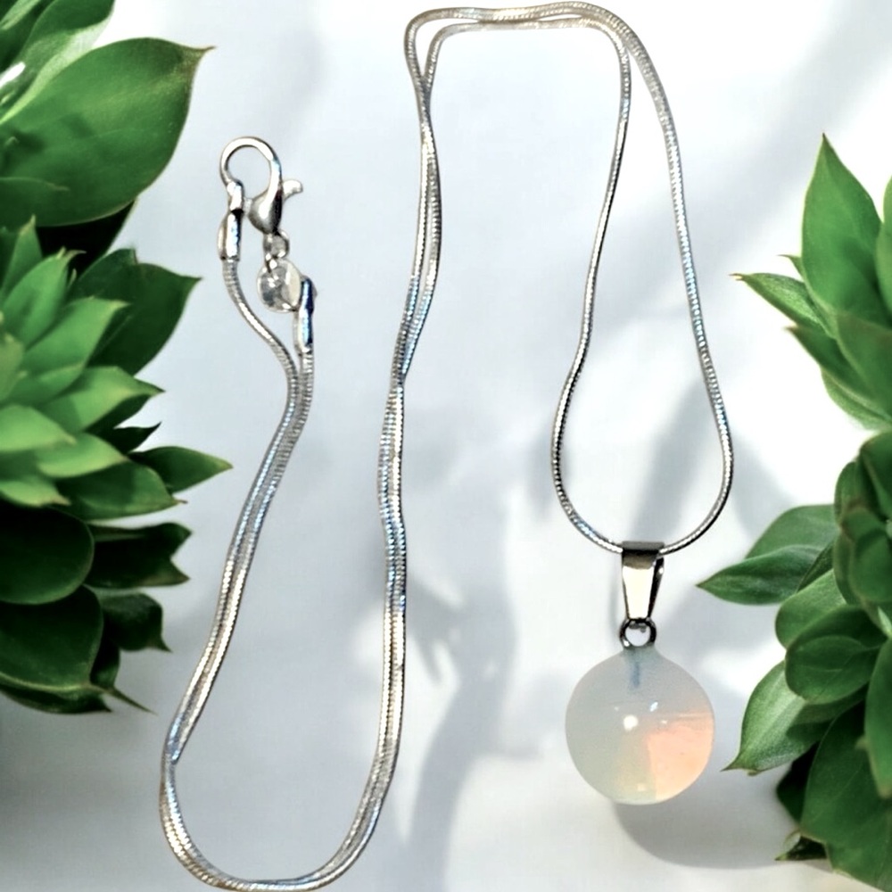 Moonstone Round Pendant & Sterling Necklace With Snake Chain & Lobster Clasp - Picture 6 of 8